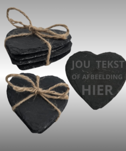 Onderzetters Hart 10x10cm Leisteen 4 stuks