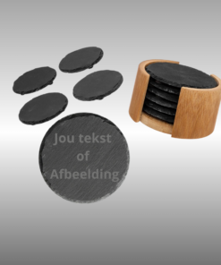 Onderzetters rond 10x10cm Leisteen 6 stuks met houder